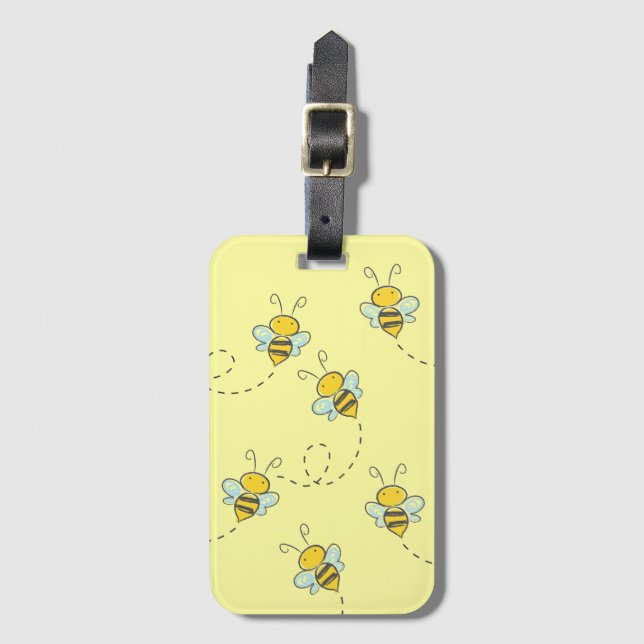 Étiquette À Bagage Joli Busy Bee Motif Jaune (Devant Vertical)