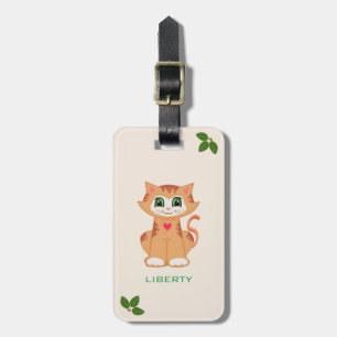 Étiquette À Bagage Joli Chat Chaton & Feuilles de Laurier