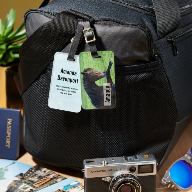 Étiquette À Bagage Joli Cheval Brown allongé dans l'herbe (Recto & Verso)