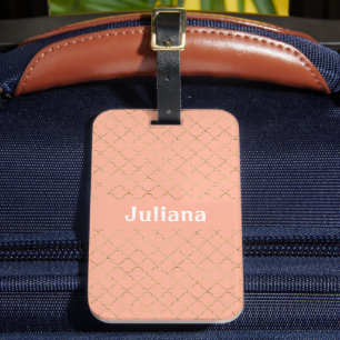 Étiquette À Bagage Joli corail rose or quatrefoil personnalisé 