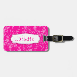 Étiquette À Bagage Joli damas fleur sauvage rose nommé étiquette de b