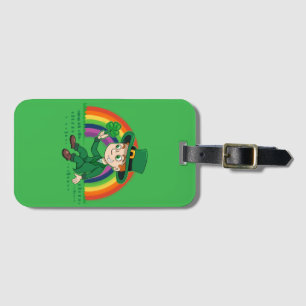 Étiquette À Bagage Joli dessin animé leprechaun avec shamrock et arc-