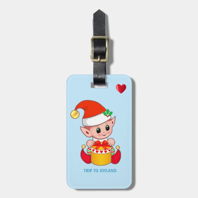 Étiquette À Bagage Joli elfe de Noël & Coeur (Devant Vertical)