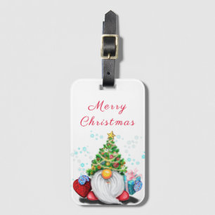 Étiquette À Bagage Joli Gnome avec chapeau d'arbre de Noël et cadeau 