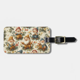 Étiquette À Bagage Joli gnome et fleurs design