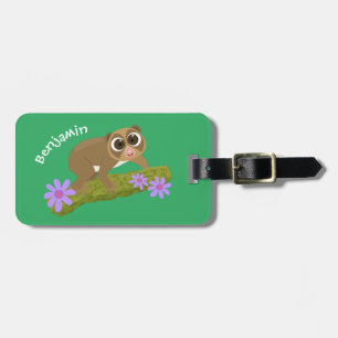 Étiquette À Bagage Joli lenteur loris sur dessin de branche