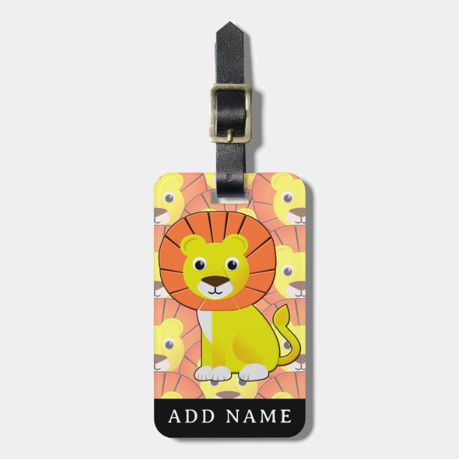 Étiquette À Bagage Joli Lion Bébé sur tout le Motif d'impression (Devant Vertical)