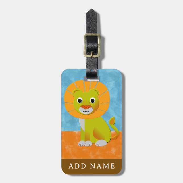 Étiquette À Bagage Joli Lion Bébé sur tout le Motif d'impression (Devant Vertical)