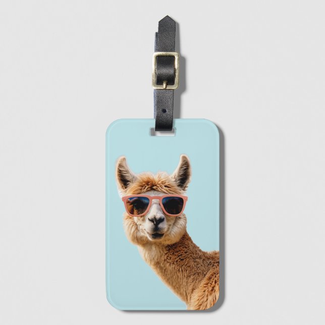 Étiquette À Bagage Joli Lllama Avec Lunettes De Soleil Sur (Devant Vertical)