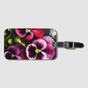 Étiquette À Bagage Joli marron noir rouge pansies aquarelle peinture