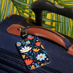 Étiquette À Bagage Joli modèle floral noir féminin