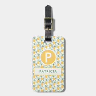 Étiquette À Bagage Joli Motif botanique de citron d'été Monogramme