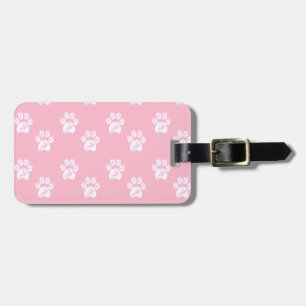 Étiquette À Bagage Joli motif de patte blanche sur fond rose