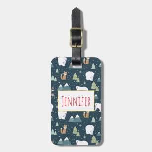 Étiquette À Bagage Joli Noël Animaux d'hiver Motif rustique