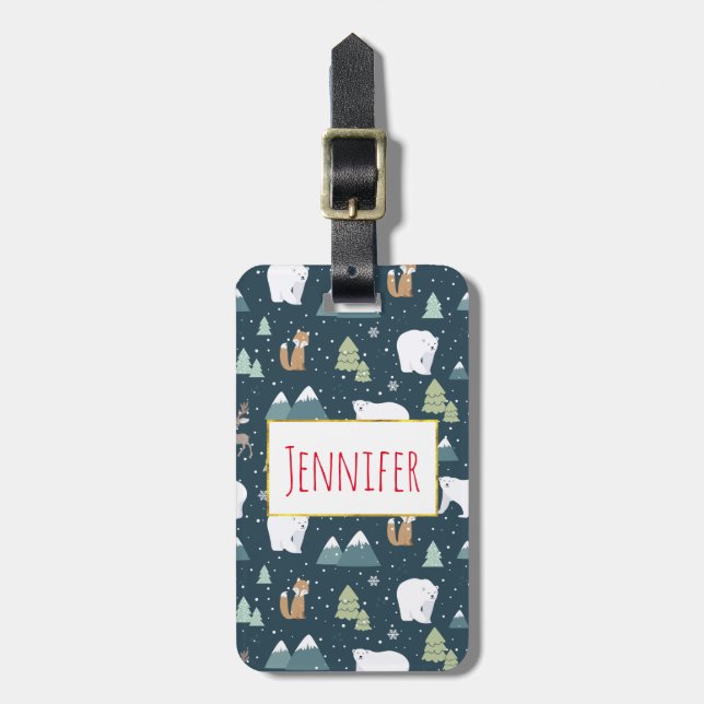 Étiquette À Bagage Joli Noël Animaux d'hiver Motif rustique (Devant Vertical)