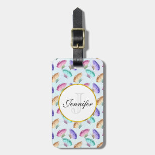 Étiquette À Bagage Joli Pastel Motif d'aquarelle papillon
