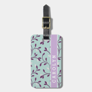 Étiquette À Bagage Joli pastel turquoise motif floral monogramme