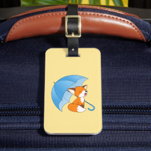 Étiquette À Bagage Joli Petit Renard dormant sous parapluie