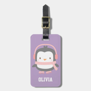 Étiquette À Bagage Joli Pingouin Violet Filles Personnalisé Violet