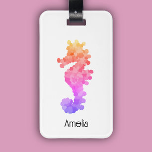 Étiquette À Bagage Joli Rainbow Seahorse Personnalisé