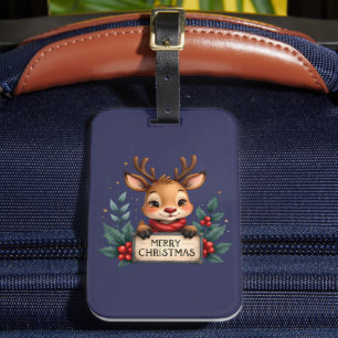 Étiquette À Bagage Joli renne de Noël avec Holly et signe