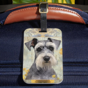 Étiquette À Bagage Joli Schnauzer Floral