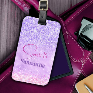 Étiquette À Bagage Joli violet rose parties scintillant d'anniversair