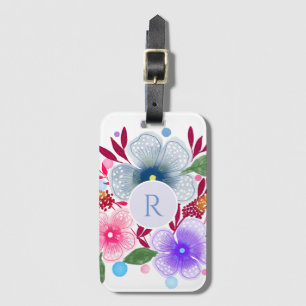 Étiquette À Bagage Jolie aquarelle Bouquet floral Monogramme