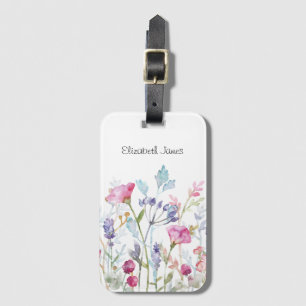 Étiquette À Bagage Jolie aquarelle Fleurs et baies