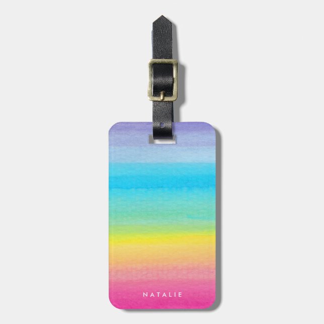 Étiquette À Bagage Jolie aquarelle Rainbow Design| NOM (Devant Vertical)