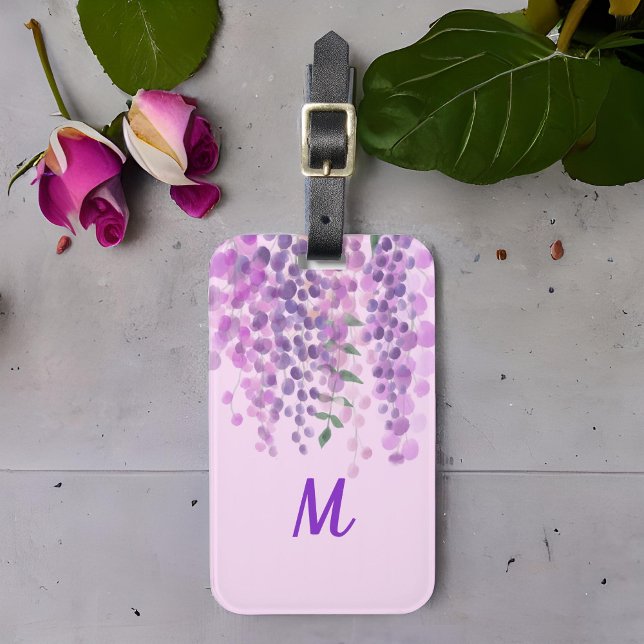Étiquette À Bagage Jolie Aquarelle violette claire Look Wisteria (Créateur téléchargé)