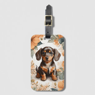 Étiquette À Bagage Jolie Brown dachshund Puppy Peach Floral