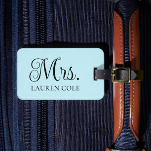 Étiquette À Bagage Jolie calligraphie Bleu clair Mme Personnalisée