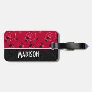 Étiquette À Bagage Jolie coccinelle rose et noire