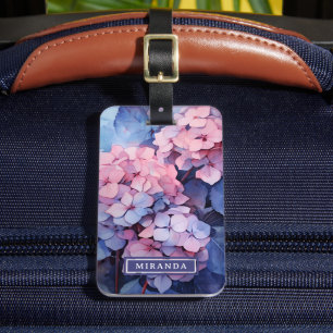 Étiquette À Bagage Jolie couleur pourpre Aquarelle Hydrangea Nom Modè