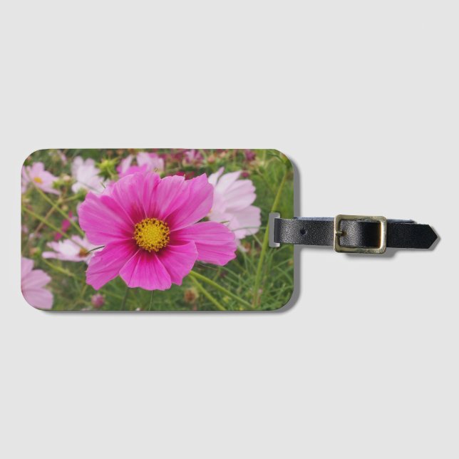Étiquette À Bagage Jolie Fleur Cosmos Rose (Devant Horizontal)