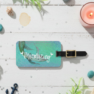 Étiquette À Bagage Jolie Mermazing Mermaid Tail Iridescente