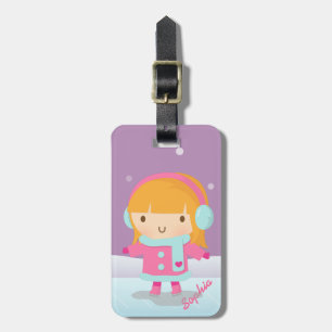 Étiquette À Bagage Jolie Petite Fille Patineuse Personnalisée Violet