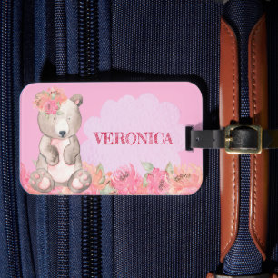 Étiquette À Bagage Jolie rose Floral Boho Ours Girls Voyage
