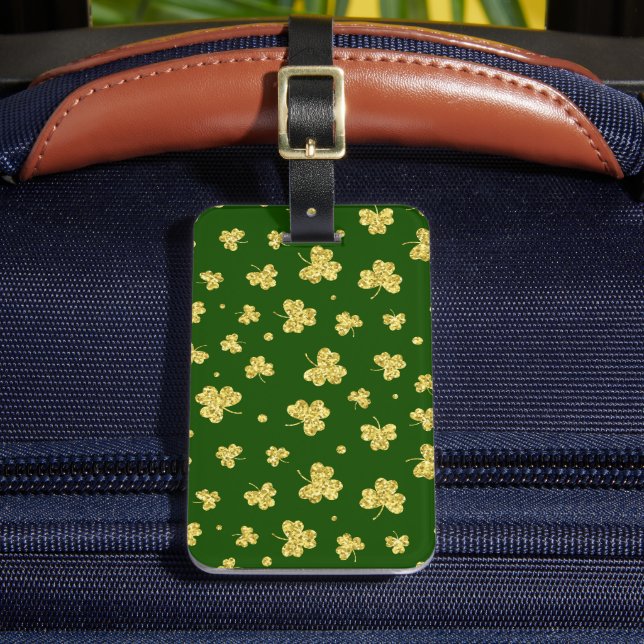 ÉTIQUETTE À BAGAGE JOLIMENT VERT & OR SHAMROCKS CELTIQUES IRLANDAIS (Insitu Rectoal 2)