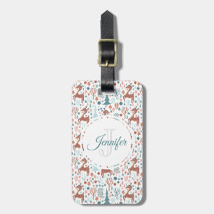 Étiquette À Bagage Jote Deer dans la forêt lunaire Motif Monogramme