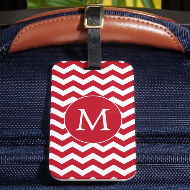 Étiquette À Bagage Jote Rouge Blanc Monogramme Chevron Stripes Motif (Insitu Rectoal 2)