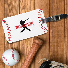Étiquette À Bagage Joueur De Baseball Silhouette Avec Nom Sac De Spor