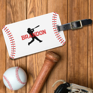 Étiquette À Bagage Joueur De Baseball Silhouette Avec Nom Sac De Spor