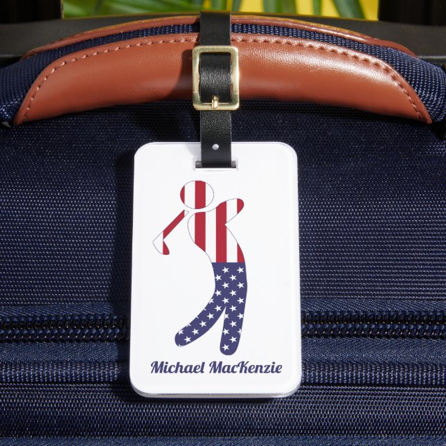 Étiquette À Bagage Joueur de golf à drapeau américain personnalisé (Insitu Rectoal 2)