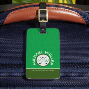 Étiquette À Bagage Joueur de golf Monogramme Bagages de voyage VERT