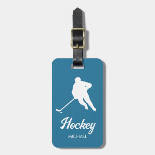 Étiquette À Bagage Joueur de hockey personnalisé tendance Nom bleu