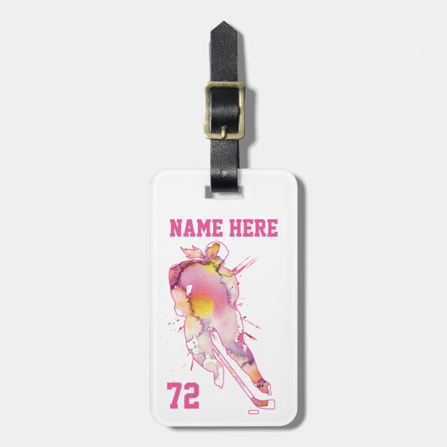 Étiquette À Bagage Joueuse de hockey personnalisée Filles (Devant Vertical)