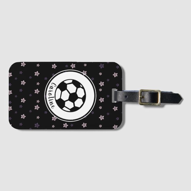 Étiquette À Bagage Joueuse de soccer mignonne étoile filles Motif per (Devant Horizontal)