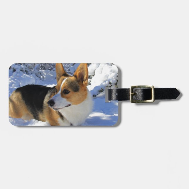 Étiquette À Bagage Jour de neige de corgi de Gallois (Devant horizontal)
